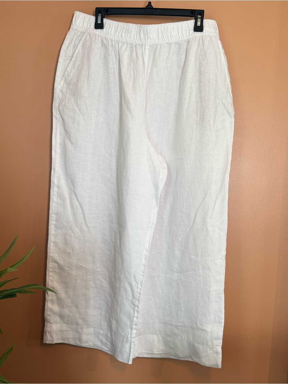 Tahari White 100% Linen Wide Leg Pants Women’s XL Coastal Resort Quiet Luxury